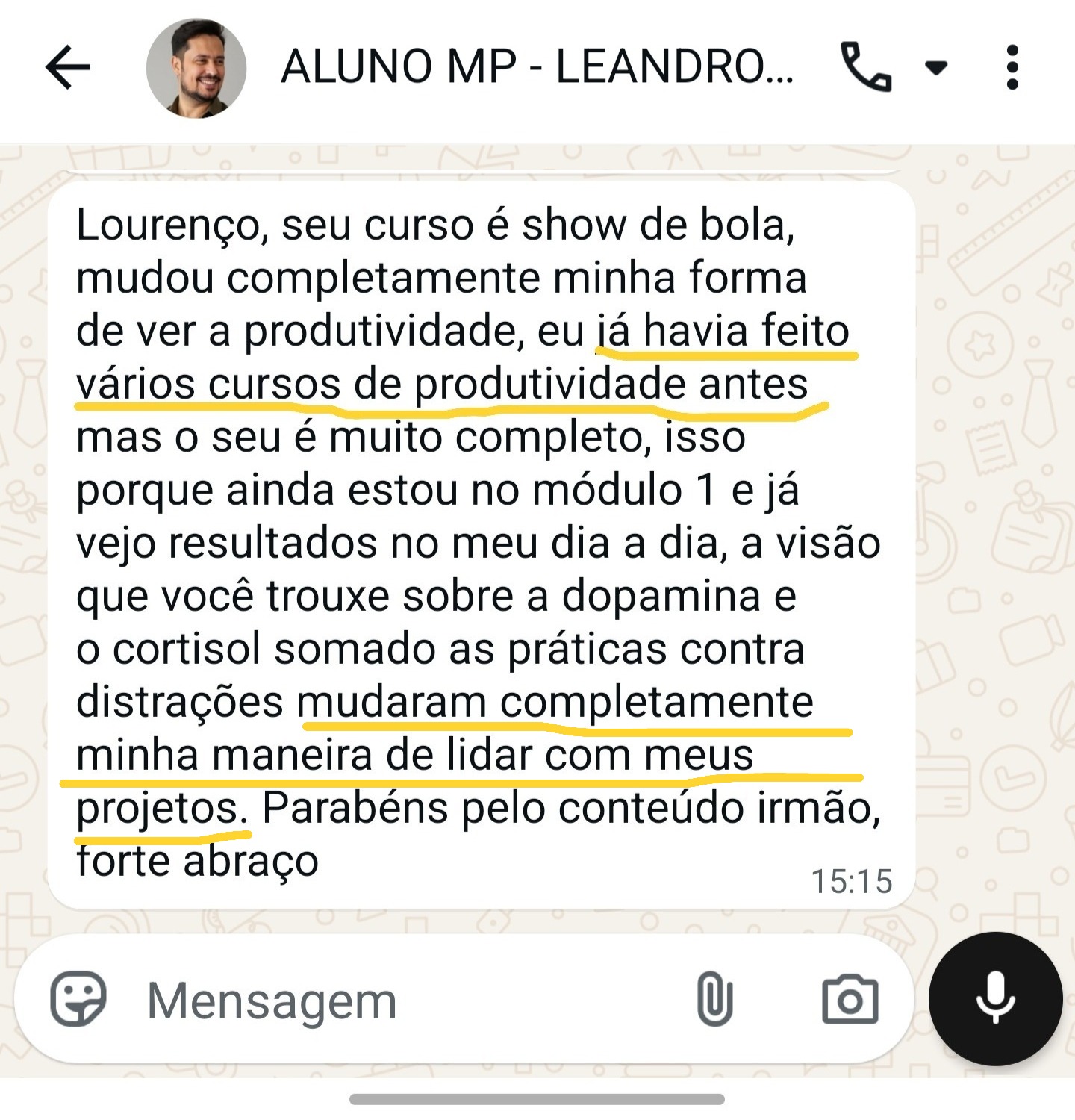 Depoimento de Leandro — aluno do Método MP